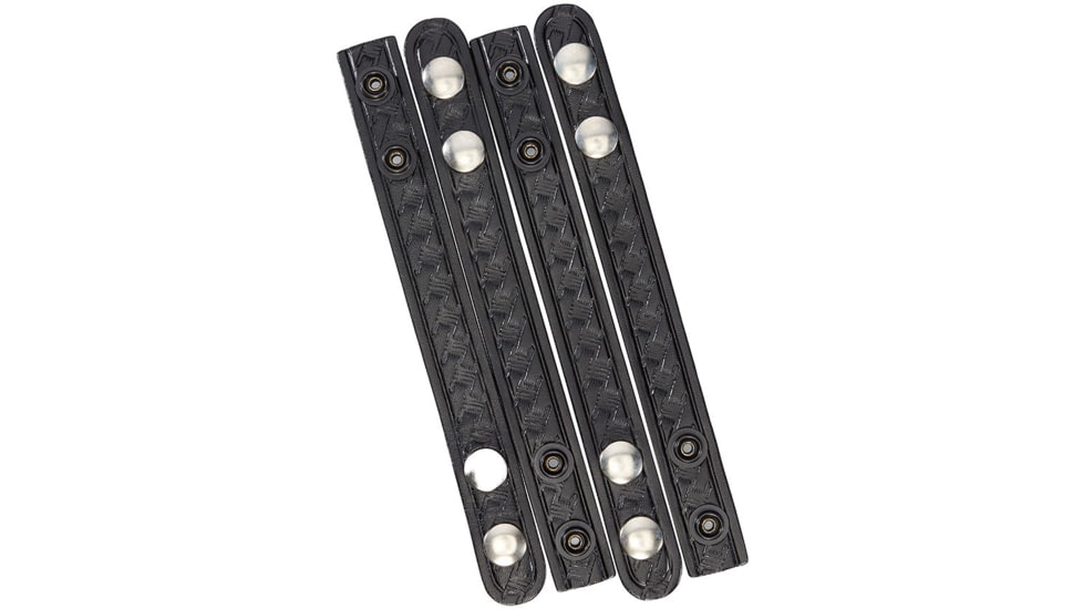 Aker Leather 531 Double Snap 3/4inch Wide Belt Keepers, Chrome Snap, 4 PK, Basketweave, Black, A531-BW-4PK-CH