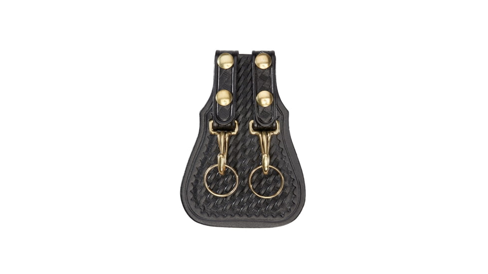 Aker Leather Key Flap, Double Jailers Brass, Basketweave, Brass Snap, Black, A562-BW-BR