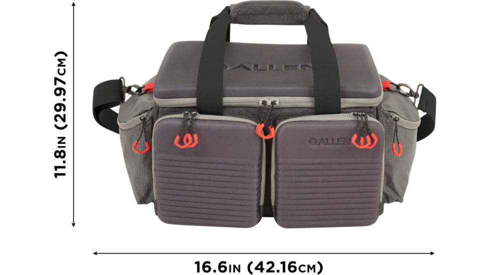 Allen Competitor Premium Molded Lockable Range Bag, Internal Tote and Fold-Up Gun Mat, Heather Gray/Red, 16.6 in x 9 in x 11.8 in, 8325