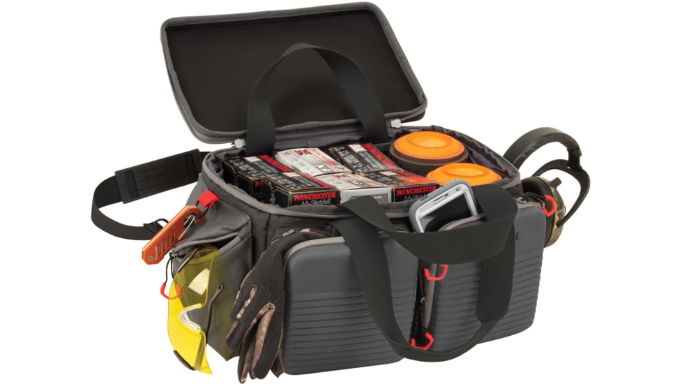 Allen Competitor Premium Molded Lockable Range Bag, Internal Tote and Fold-Up Gun Mat, Heather Gray/Red, 16.6 in x 9 in x 11.8 in, 8325