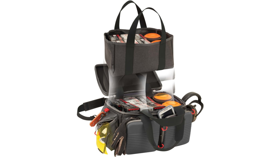Allen Competitor Premium Molded Lockable Range Bag, Internal Tote and Fold-Up Gun Mat, Heather Gray/Red, 16.6 in x 9 in x 11.8 in, 8325