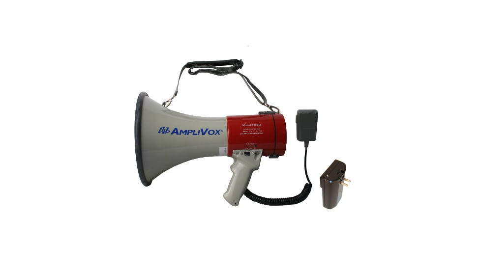 AmpliVox Mity-Meg 25 Watt Megaphone with Detachable Mic and Rechargeable Lithium Battery Bundle, Red, White, SB602MR