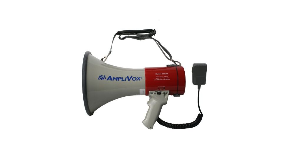 AmpliVox Mity Meg Plus Rechargeable 25 Watt Dynamic Megaphone w/Microphone, Red, White, S602MR