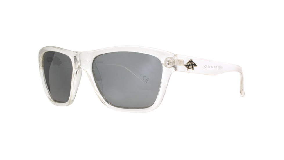 Anarchy Angst Sunglasses, Shiny clear crystal Frame, Smoke w/ Full Silver Mirror - Pol Lens, Polarized, 10218823.QTM