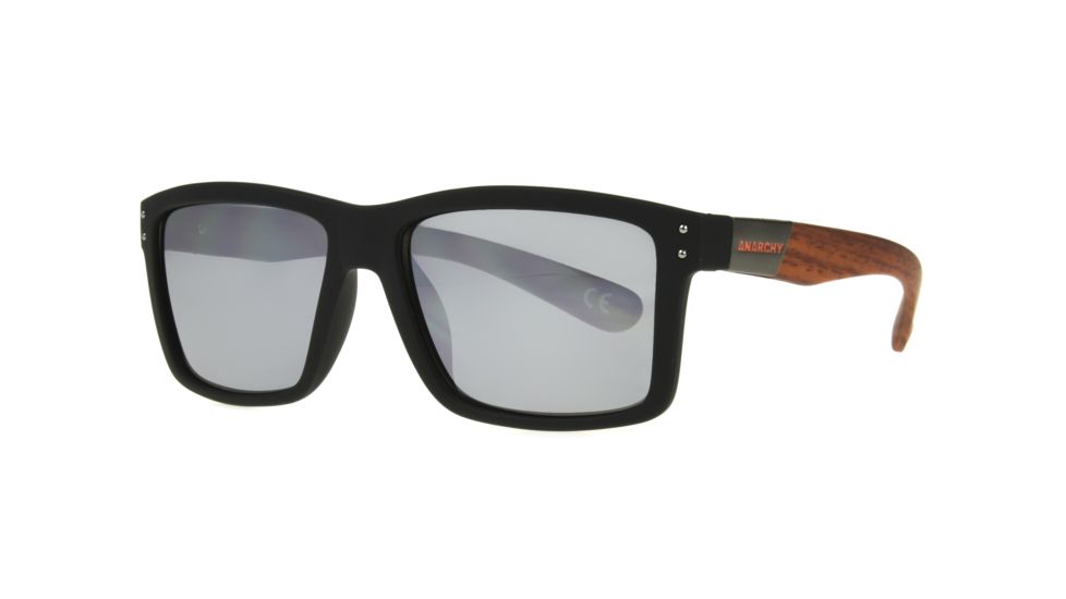 Anarchy Ari Sunglasses, Matte Wood Frame, Smoke with Silver Mirror Lens, 10237499.QTM