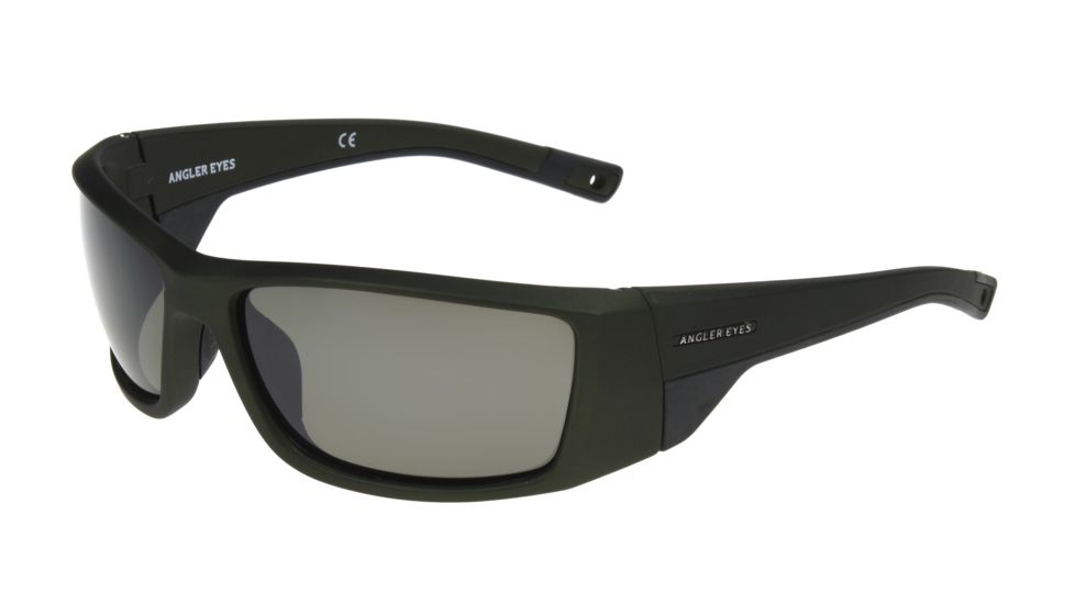 Angler Eyes AEP 1801 Sunglasses, Rubberized Utility Green Frame, Smoke with Silver Flash Mirror Polarized Lenses, 10242551.FGX