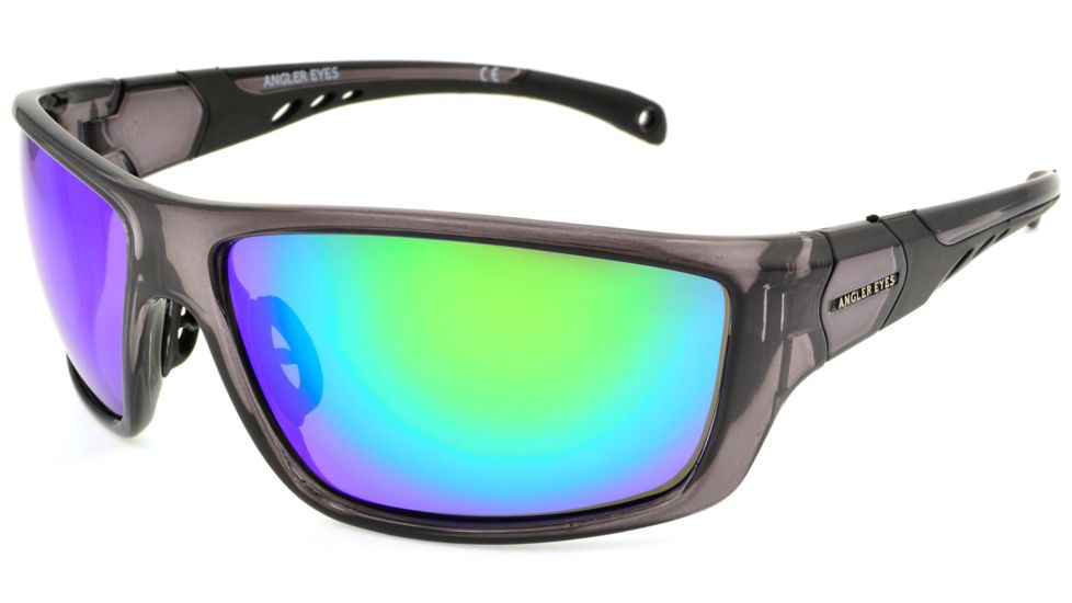 Angler Eyes Seatrout Sunglasses, Shiny Black Frame, Smoke Polarized with Green Mirror Flash Lens, Polarized, 10222142.FGX