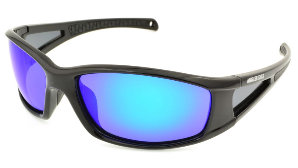 Angler Eyes Wahoo Sunglasses, Shiny Black Frame, Smoke Polarized with Blue Mirror Flash Lens, Polarized, 10225846.FGX
