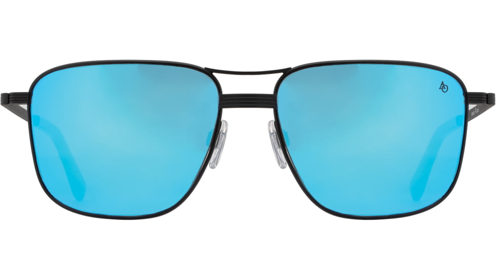 AO Airman Sunglasses - Mens, Matte Black, SunFlash Blue Mirror AOLite Nylon Lenses, Matte Black / SunFlash Blue Mirror Polarized Lens, 56-15-145, AIR156STBKBMN-P