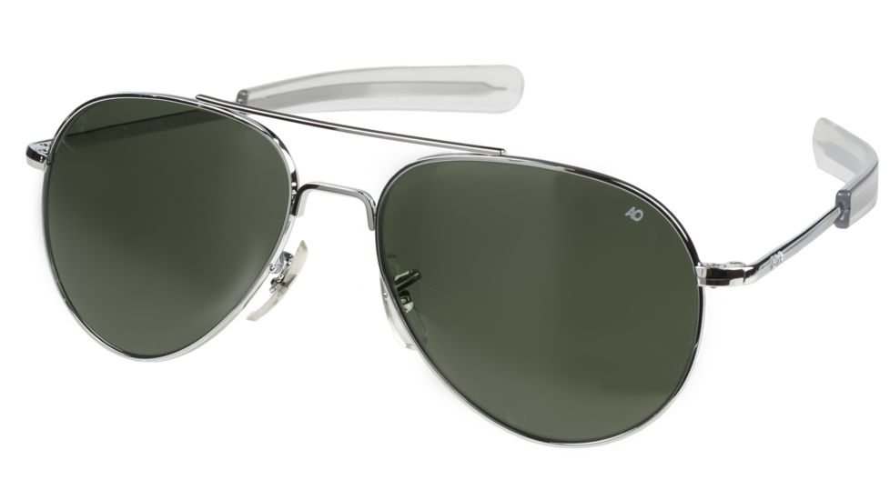 AO Flight Gear General Sunglasses, Bayonet, Silver Frame, Green Glass Lenses, 52mm, 30602