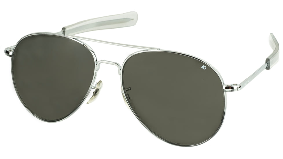 AO Flight Gear General Sunglasses, Bayonet, Silver Frame, True Color Gray Glass Lens, 58mm, 30582
