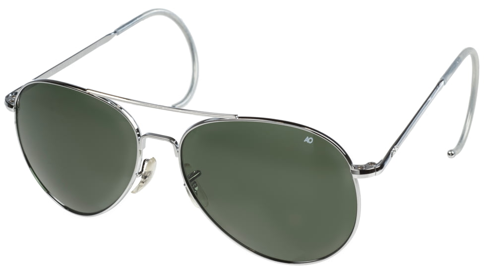 AO Flight Gear General Sunglasses, Comfort Cable, Silver Frame, Green Glass Lenses, 58mm, 30569