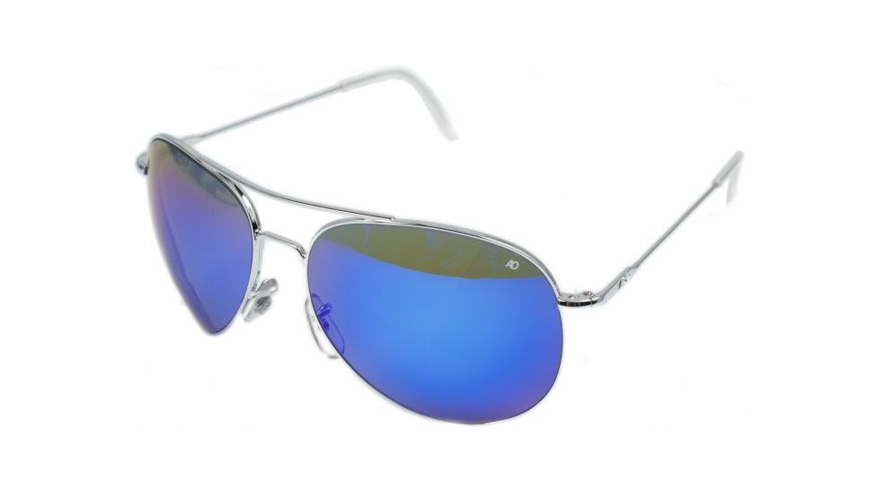 AO II 8-Base Sunglasses, Slvr, Wire Spatula, Blue Mirror Poly Lens, 55mm, Small/Medium S-BMP-WS-55