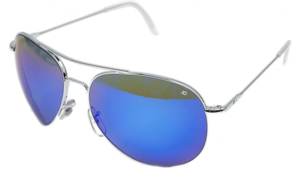 Ao Ii 8 Base Sunglasses Silver Wire Spatula Blue Mirror Poly Lens 58mm Large S Bmp Ws 58