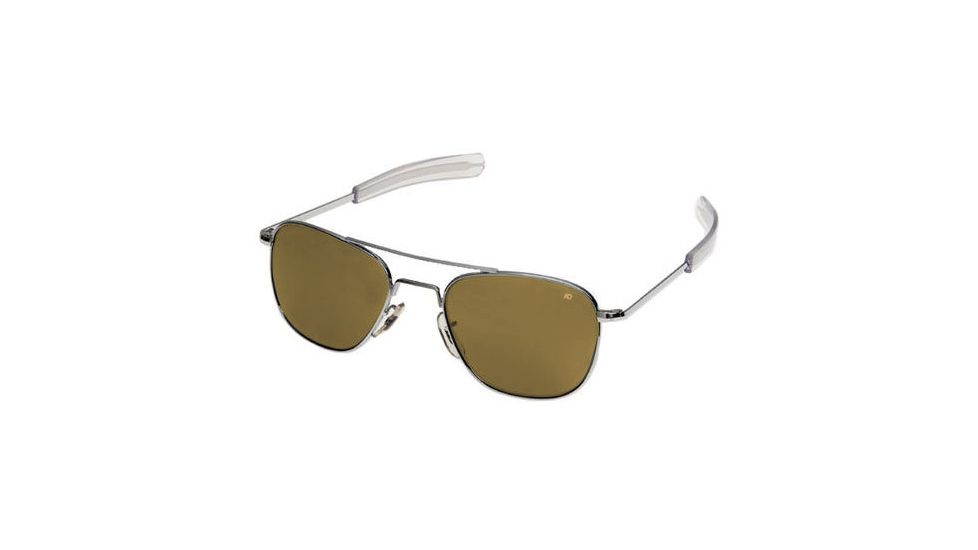 AO Original Pilot Sunglasses, Matte Chrome, Wire Spatula, Brown Glass Lenses, 52mm, Polarized MC-CBPG-WS-52