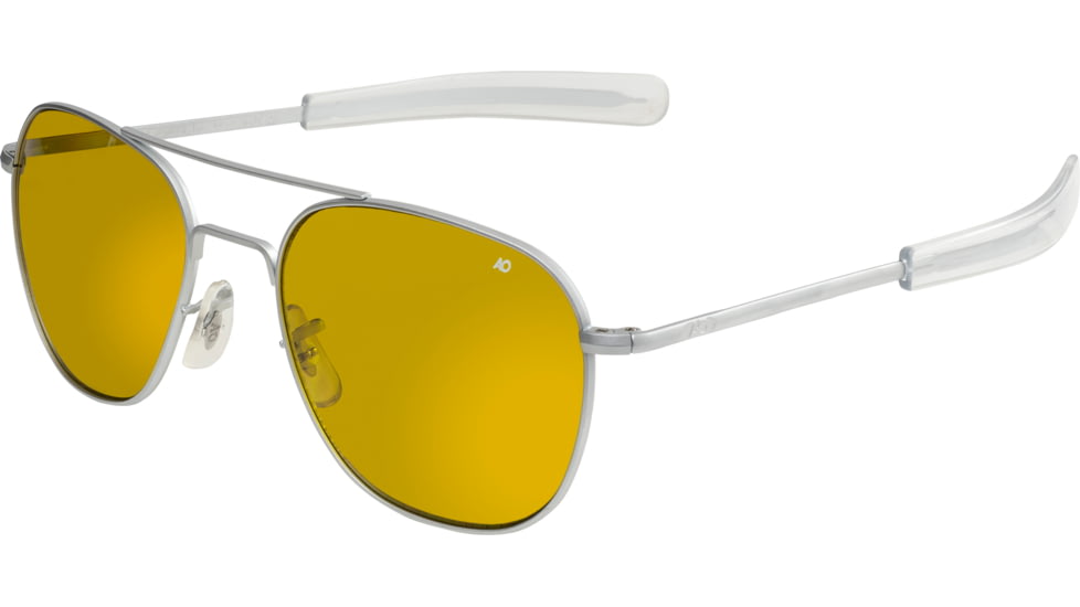 AO Original Pilot Sunglasses, Bayonet, Matte Chrome Frame, Yellow Lens, Polarized, 57mm, 30272