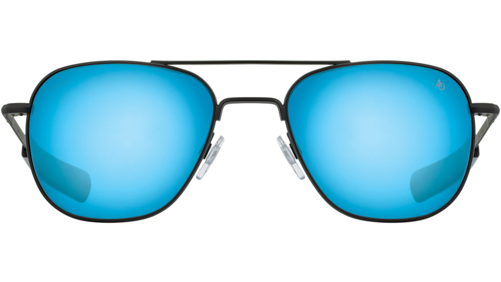 AO Original Pilot Sunglasses, Black Frame, 57 mm SunFlash Blue Mirror AOLite Nylon Lenses, Bayonet Temple, Polarized, 738921564874