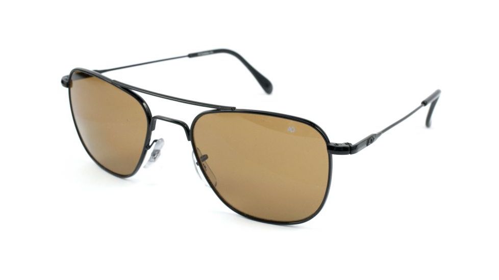 AO Original Pilot Sunglasses, Black, Wire Spatula, Amber Lens, 57mm, Polarized B-PHCAP-WS-57