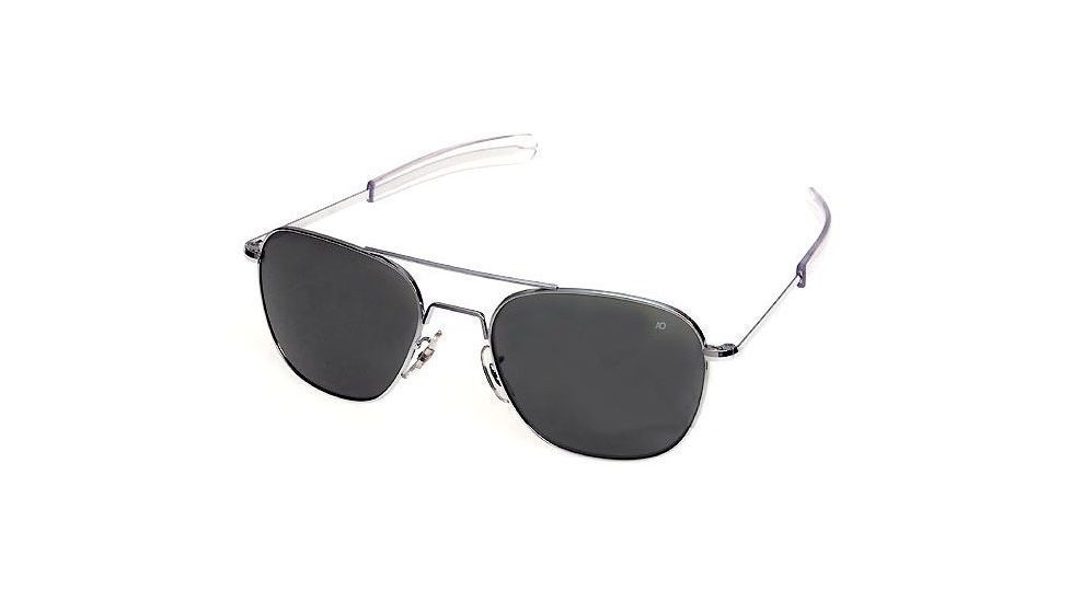 AO Original Pilot Sunglasses, Bayonet, Matte Chrome Frame, True Color Gray Glass Lens, Polarized, 57mm, 32186