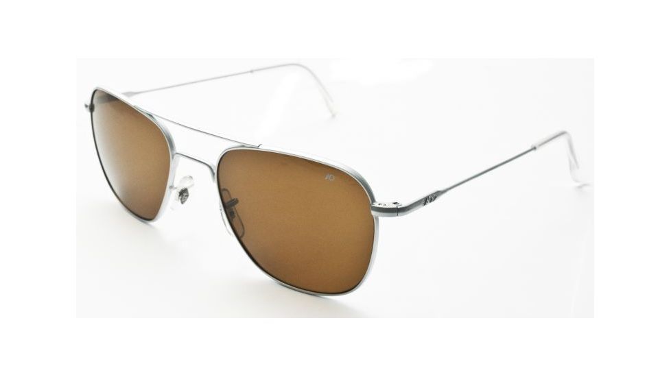 AO Original Pilot Sunglasses, Matte Chrome, Wire Spatula, Amber Glass Lens, 52mm MC-CG-WS-52