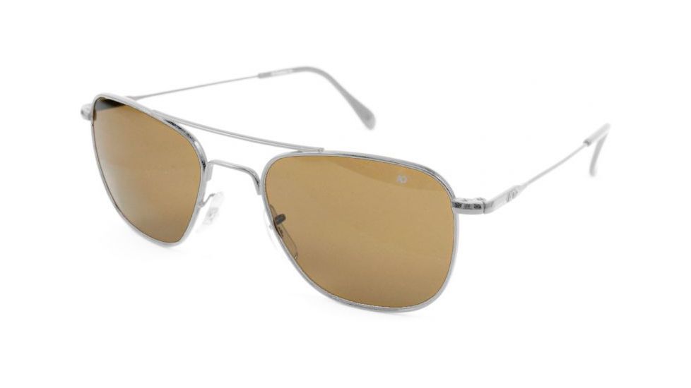 AO Original Pilot Sunglasses, Matte Chrome, Wire Spatula, HC Amber Poly Lens, 55mm, Polarized MC-PHCAP-WS-55