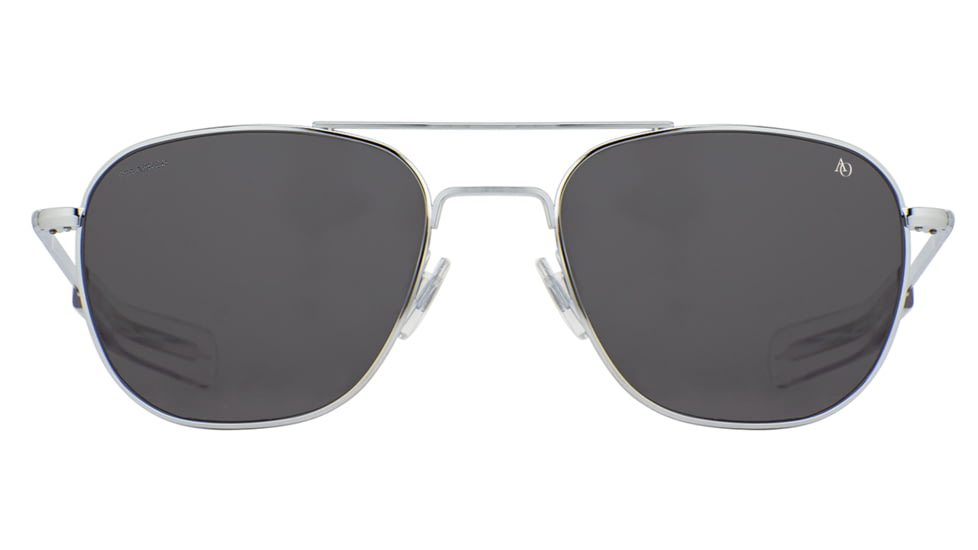 AO Original Pilot Sunglasses, Silver Frame, 52 mm True Color Gray AOLite Nylon Lenses, Bayonet Temple, Polarized, OP-252BTCLGYN-P