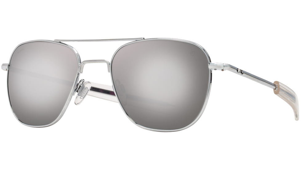AO Original Pilot Sunglasses, Silver Frame, 52 mm SunFlash Silver Mirror AOLite Nylon Lenses, Bayonet Temple, Polarized, 738921564652