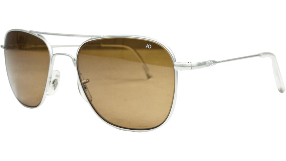 AO Original Pilot Sunglasses, Silver, Wire Spatula, Amber Glass Lens, 55mm S-CG-WS-55