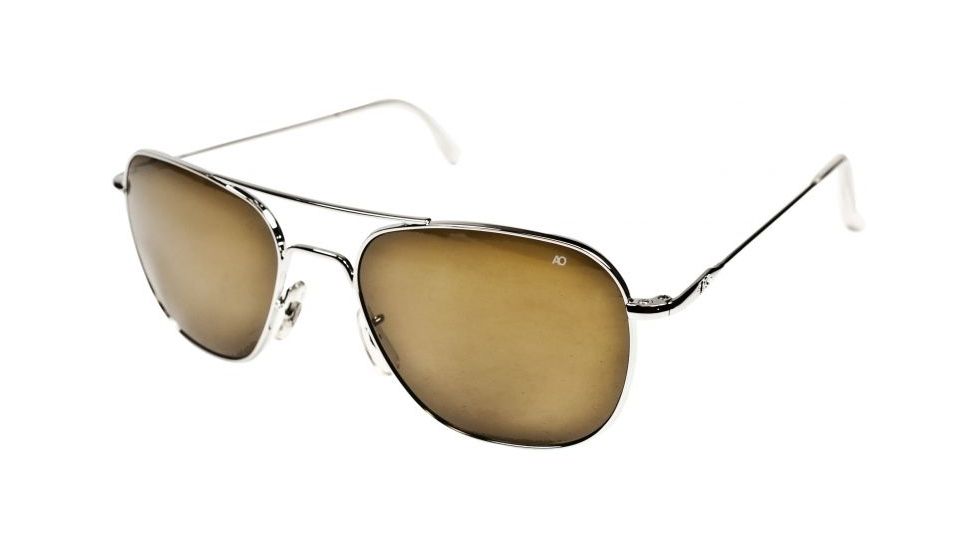 AO Original Pilot Sunglasses, Silver, Wire Spatula, Amber Glass Lens, 57mm S-CG-WS-57