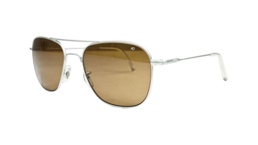 AO Original Pilot Sunglasses, Silver, Wire Spatula, Brown Glass Lens, 55mm S-CBPG-WS-55