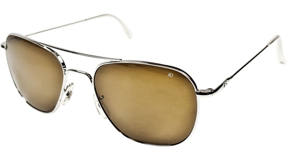AO Original Pilot Sunglasses, Silver, Wire Spatula, Brown Glass Lens, 57mm S-CBPG-WS-57