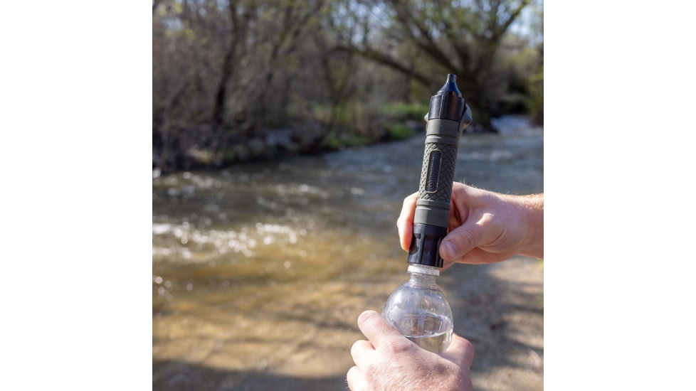 Aquamira Survival Straw, Emergency Water Filter System, Certified Filtration up to 300 Gallons of Water, Olive Drab Green