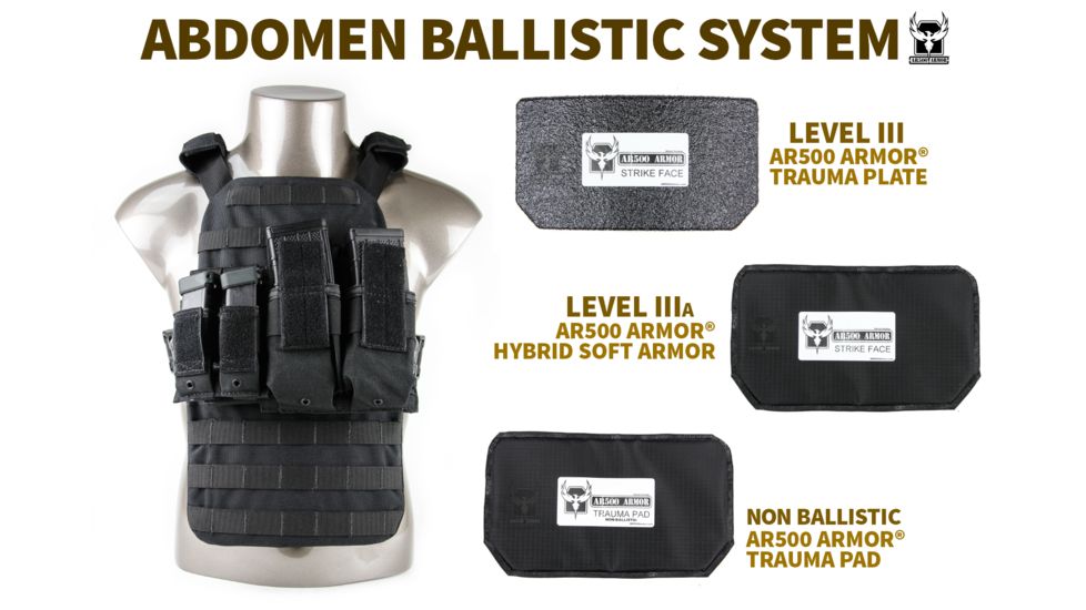 AR500 Armor Level IIIA 9.5x6 Hybrid Soft Abdominal Ballistic System Armor Plate, Black 3A956H