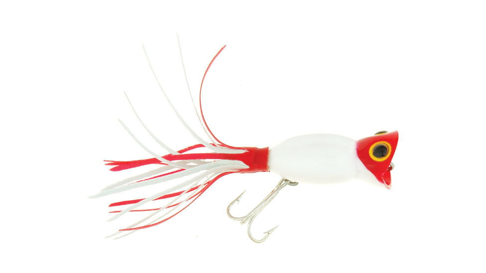 Arbogast Hula Popper Topwater Popper, 1 3/4in, 1/4 oz, Floating, White/Red Head, G770-01