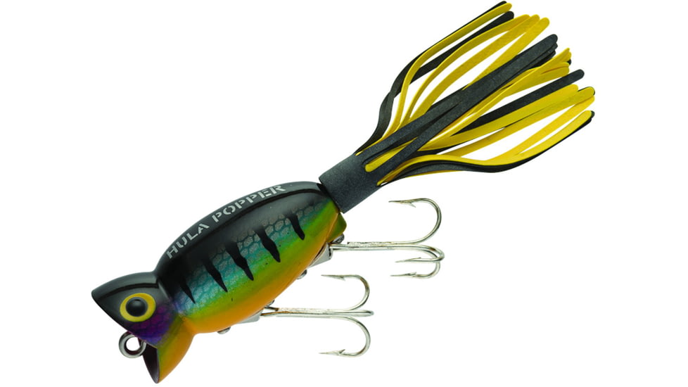 Arbogast Hula Popper Topwater Popper, 2in, 3/8 oz, Floating, Perch/Black, G760-PBS