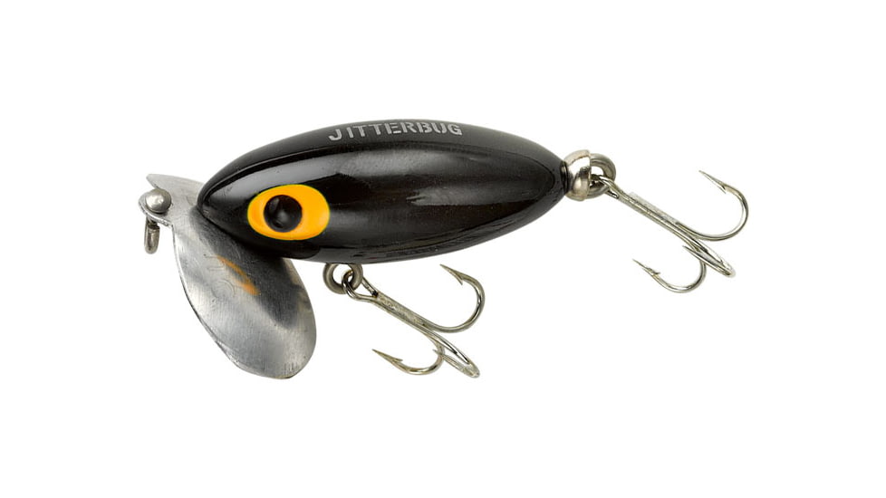 Arbogast Jitterbug Clicker Topwater Lure, 2in, 1/4 oz, Black, G635-02