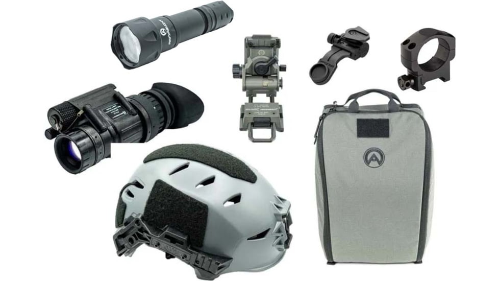 Armasight PVS-14 Gen 3 Multi-Purpose Night Vision Monocular, Pinnacle, 1x, White Phosphor IIT, Black w/Team Wendy EXFIL LTP Bump Helmet Rail 3.0, Armasight Gray, M/L &amp; Wilcox AN/PVS-14 Arm Mount