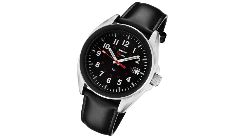 Armourlite 38mm Shatterproof Glass Swiss Tritium Watch, Silver, Black, Small AL503-LBL