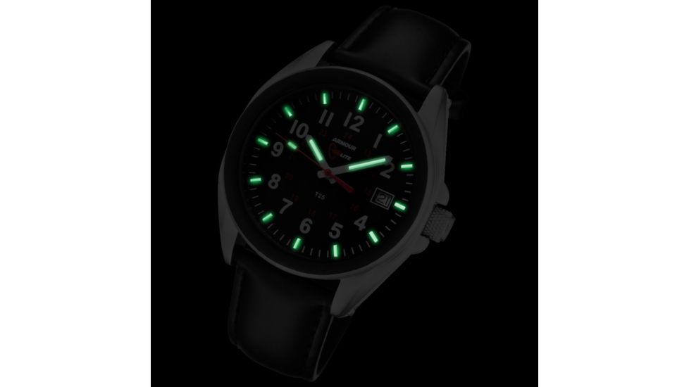 Armourlite 38mm Shatterproof Glass Swiss Tritium Watch, Silver, Black, Small AL503-LBL