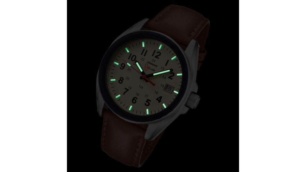 Armourlite 38mm Shatterproof Glass Swiss Tritium Watch, Silver, Cream, Brown, Small AL502-LBR