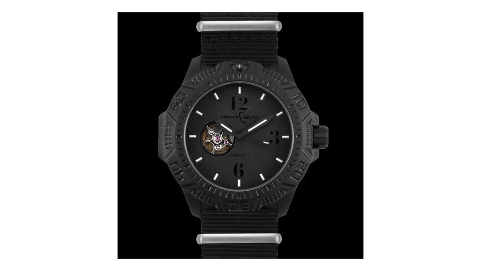 Armourlite Caliber Series Automatic Blackout Watch with Black Nylon Band, Black AL1204
