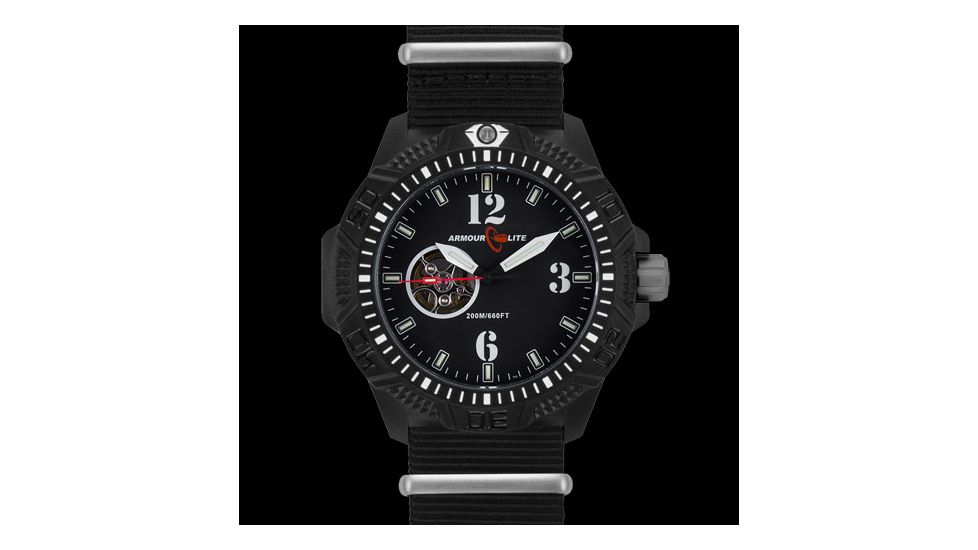 Armourlite Caliber Series Automatic Black Dial Watch with Black Nylon Band, Black AL1203
