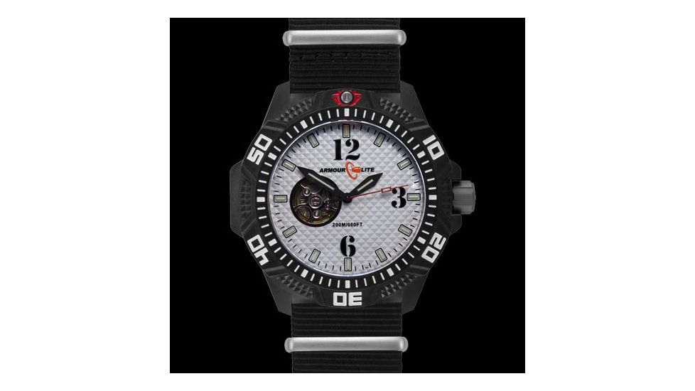 Armourlite Caliber Series Automatic White Dial Watch with Black Nylon Band, White AL1202