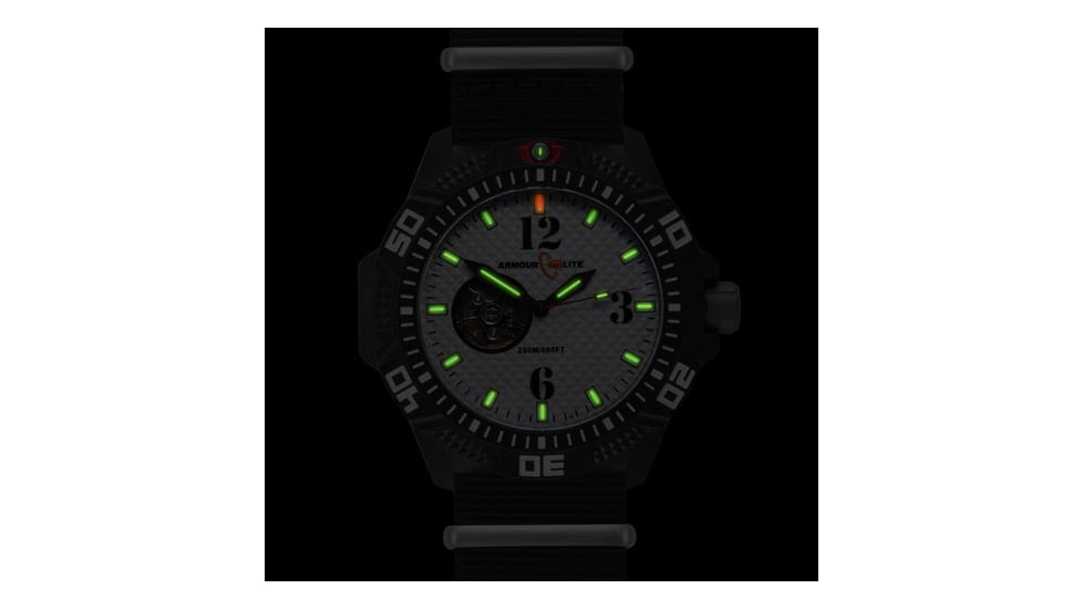 Armourlite Caliber Series Automatic White Dial Watch with Black Nylon Band, White AL1202