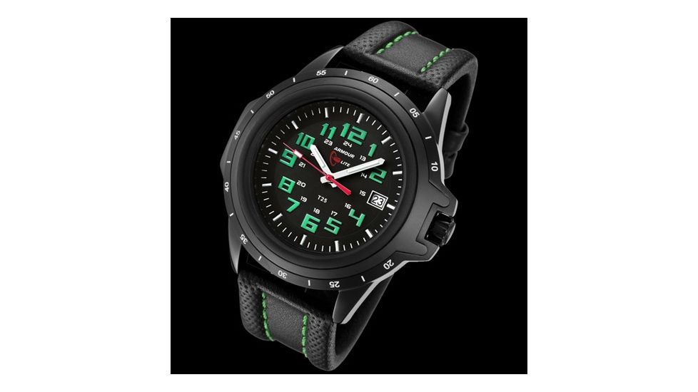 Armourlite ColorBurst Shatterproof Scratch Resistant Glass Green Tritium Watch, Black/Green, Small AL208