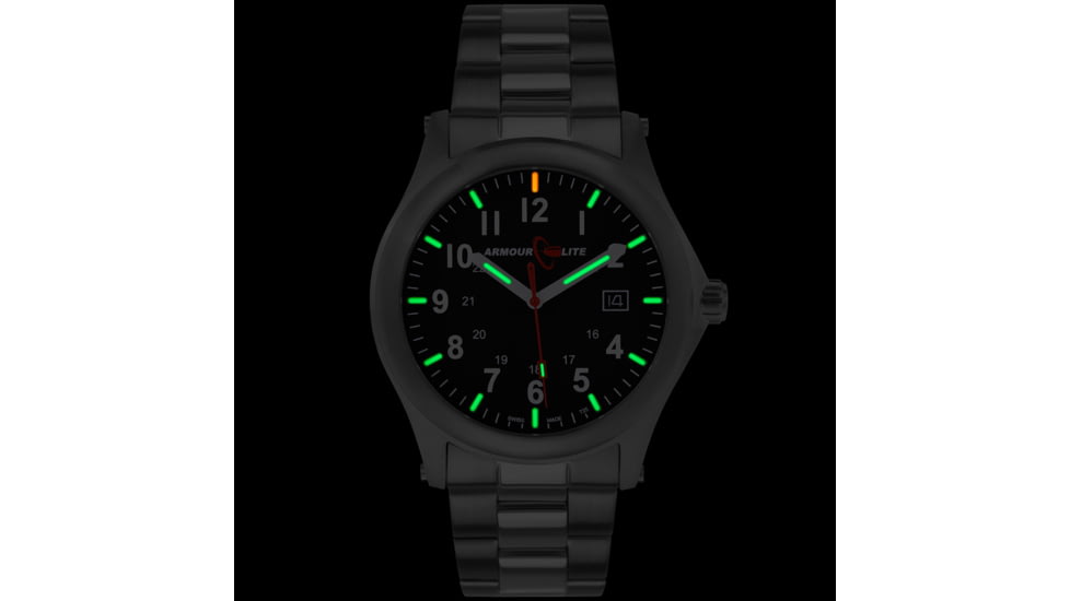 Armourlite Field Series AL101 Swiss Made Tritium Illuminated Watch with Shatterproof Armourglass, Raw Steel Case, Black Dial, 42mm, AL101