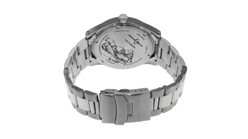 Armourlite Field Series AL101 Swiss Made Tritium Illuminated Watch with Shatterproof Armourglass, Raw Steel Case, Black Dial, 42mm, AL101
