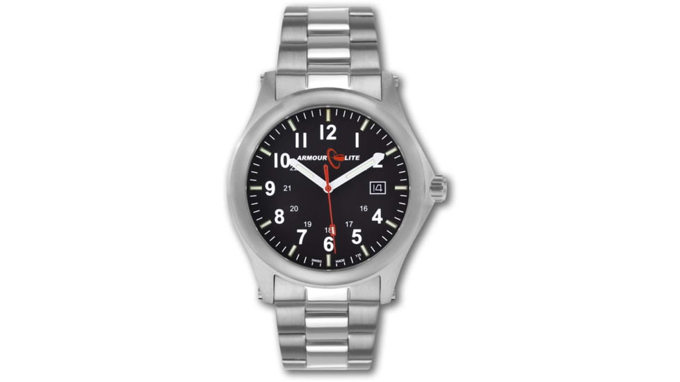 Armourlite Field Series AL101 Swiss Made Tritium Illuminated Watch with Shatterproof Armourglass, Raw Steel Case, Black Dial, 42mm, AL101