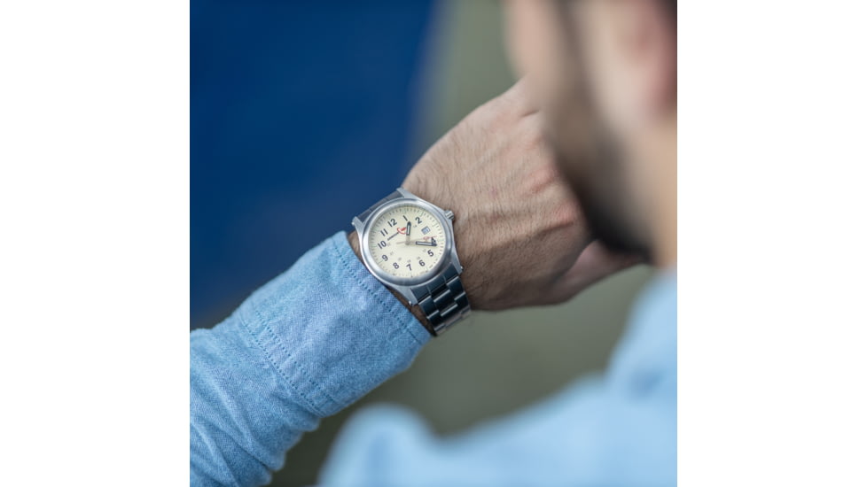 Armourlite Field Series AL102 Swiss Made Tritium Illuminated Watch with Shatterproof Armourglass, Raw Steel Case, Beige Dial, 42mm, AL102