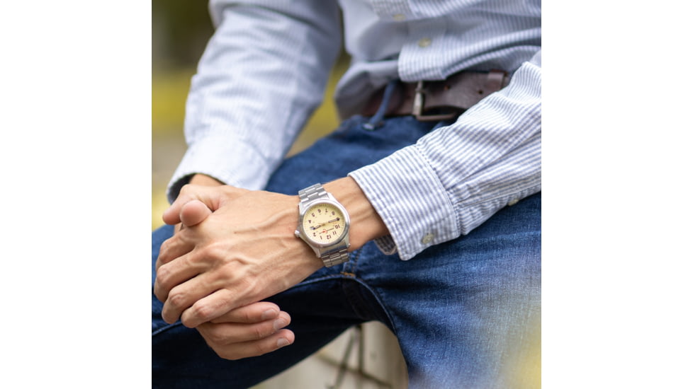 Armourlite Field Series AL102 Swiss Made Tritium Illuminated Watch with Shatterproof Armourglass, Raw Steel Case, Beige Dial, 42mm, AL102